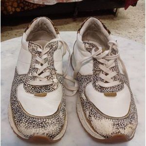 MWL Womens Athletic Shoe 6.5M White & Tan& Leopard Print